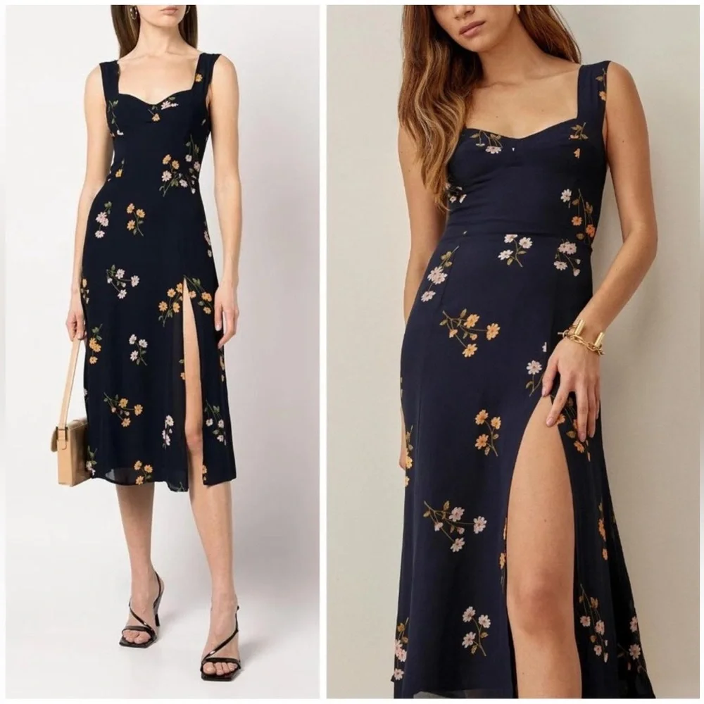 Reformation Fulton Floral Navy Midi Dress in Princess Margaret Size: 4 - Picture 1 of 15